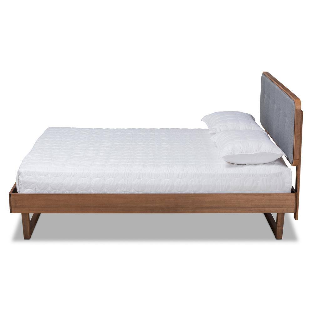 King Ash Walnut and Dark Gray Tufted Upholstered Bed with Slats