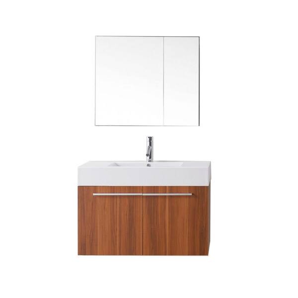 Virtu USA Midori 35.43 in. W Vanity in Plum with Poly-Marble Vanity Top in White with White Basin and Mirror
