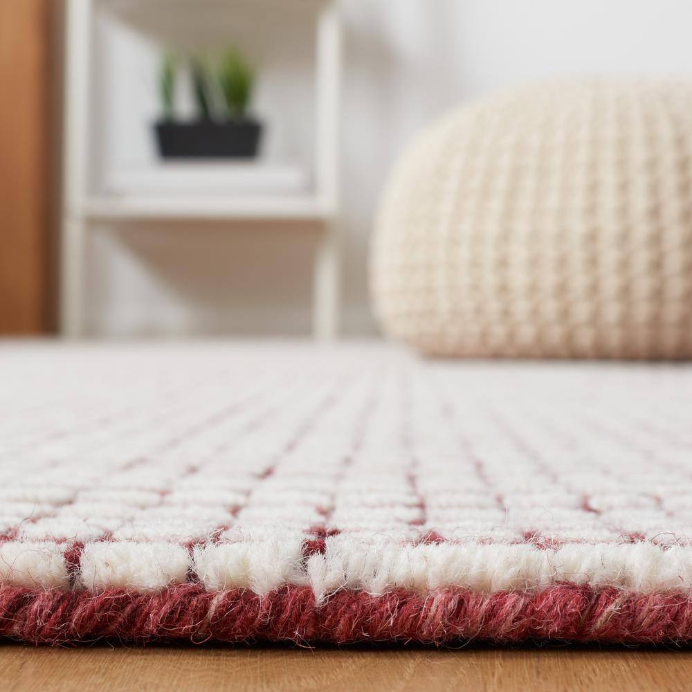 Handmade Red and Ivory Abstract Wool Round Rug, 6'