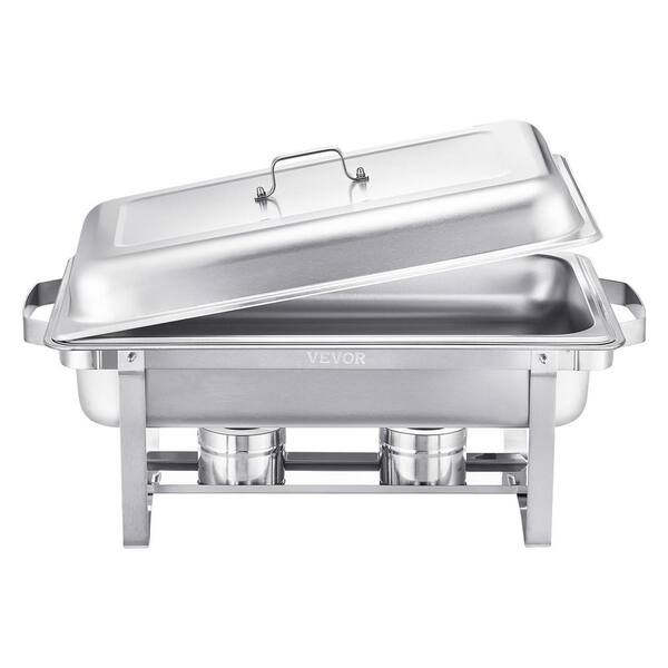 Chafing Dish Buffet Set, 8 Qt. 2 Pack Stainless Steel Chafer with 2 Full Size Pans, Warmer Server with Lid Water, Silver