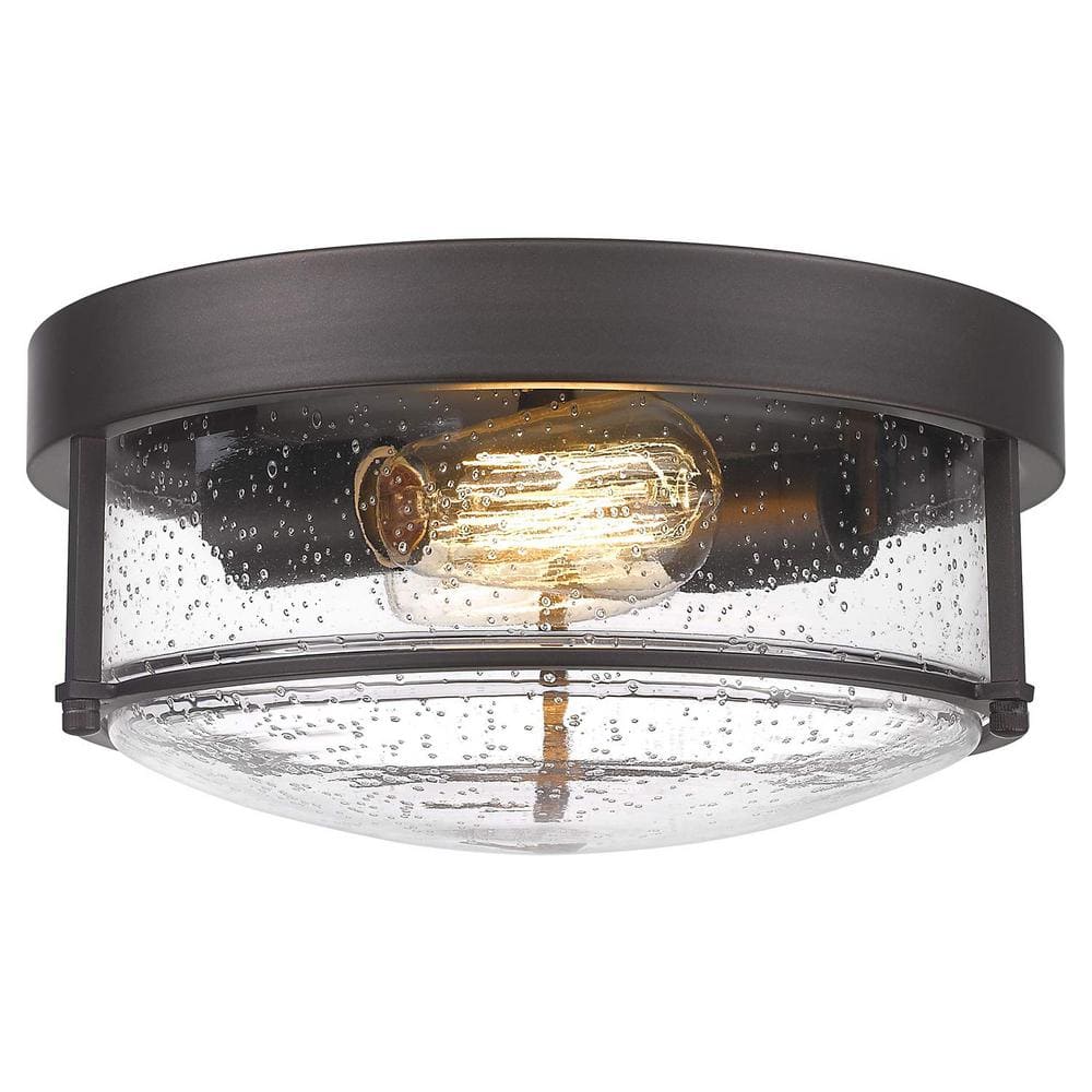 Farmhouse Oil Rubbed Bronze Glass Drum Ceiling Light
