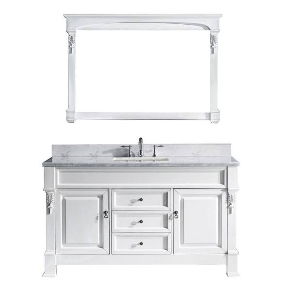 Virtu USA Huntshire 61 in. W Bath Vanity in White with Marble Vanity Top in White with Square Basin and Mirror