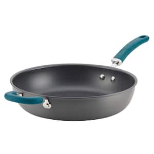 Create Delicious 12 .5 in. Hard-Anodized Aluminum Nonstick Deep Skillet, Teal Handle