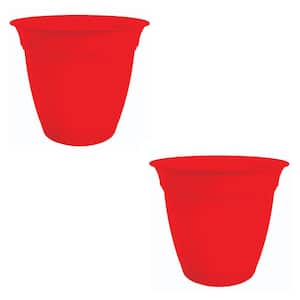 HC Companies 6 in. Red Plastic Eclipse Planter with Attached Saucer (2-Pack)