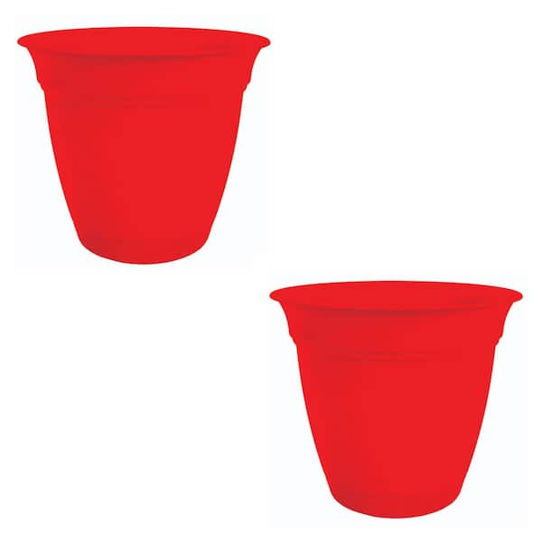 THE HC COMPANIES HC Companies 6 in. Red Plastic Eclipse Planter with Attached Saucer (2-Pack)