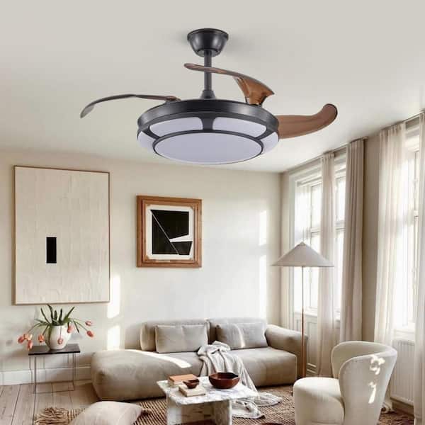 42 in. Indoor Black Downrod Mount Tiffany Ceiling Fan with Remote and Bright White Integrated LED