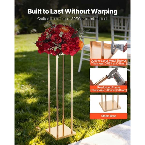 SKYSHALO Wedding Flower Stand 10-Pieces 31.5 in. Column Stand Gold