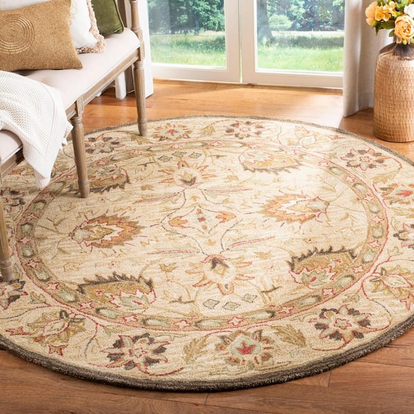 Anatolia Beige 8 ft. x 8 ft. Round Border Area Rug