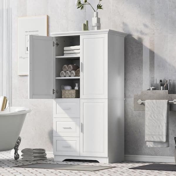 High-Quality 33 in. W x 18.1 in. D x 62 in. H White Linen Cabinet with Adjustable Shelves and Anti-Tip Device