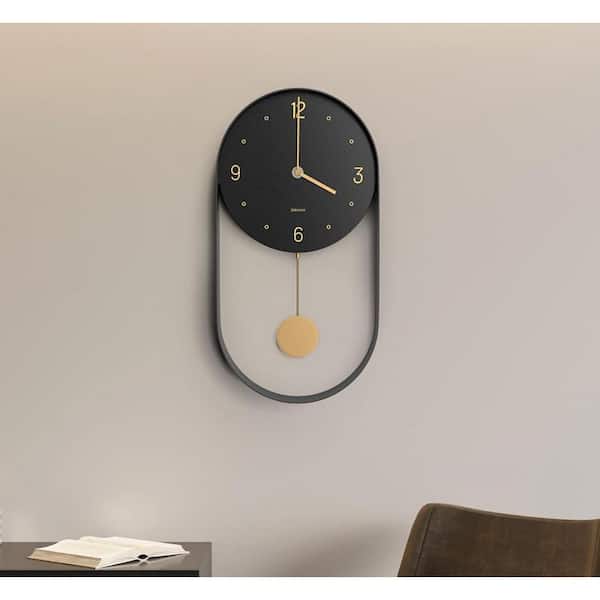 8 in. Modern Pendulum Black Analog Metal Wall Clock YYR3W5Z