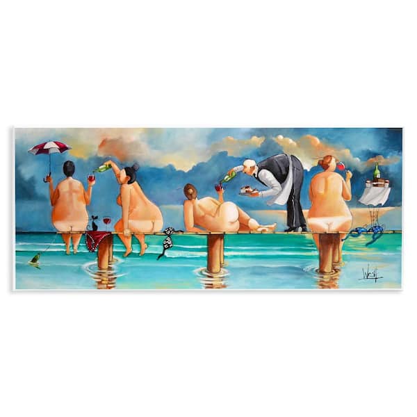 Nude Ladies Fun at Beach by Ronald West 1 Piece Unframed People Graphic Art Print 7 in. x 17 in.