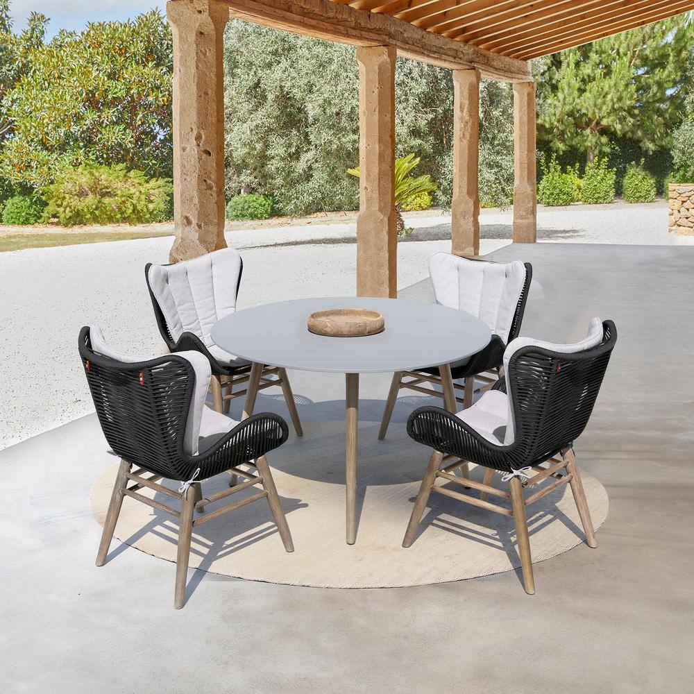 Light Eucalyptus and Charcoal Rope 4-Person Outdoor Dining Set