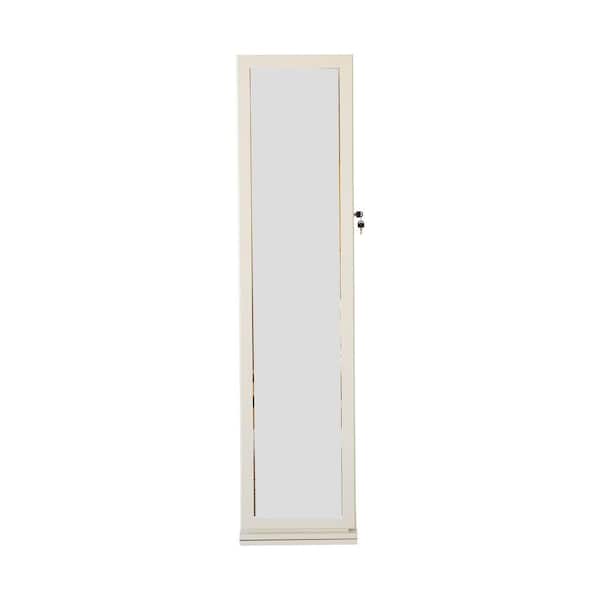 White 15.75 in. W x 64.96 in. H Led light Rectangle Metal Full Length Mirror 360° Swivel Jewelry Cabinet