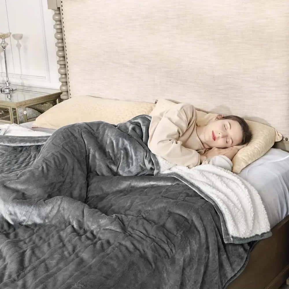 Gray 63 in. x 51 in. Flannelette Heated Electric Blanket Electric Throw Bla