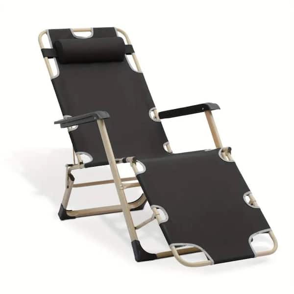 Siavonce 70.08 in. L Black Metal Frame Outdoor Deck Chair with Textilene Fabric Material and Metal Frame, Easy to Fold Portable