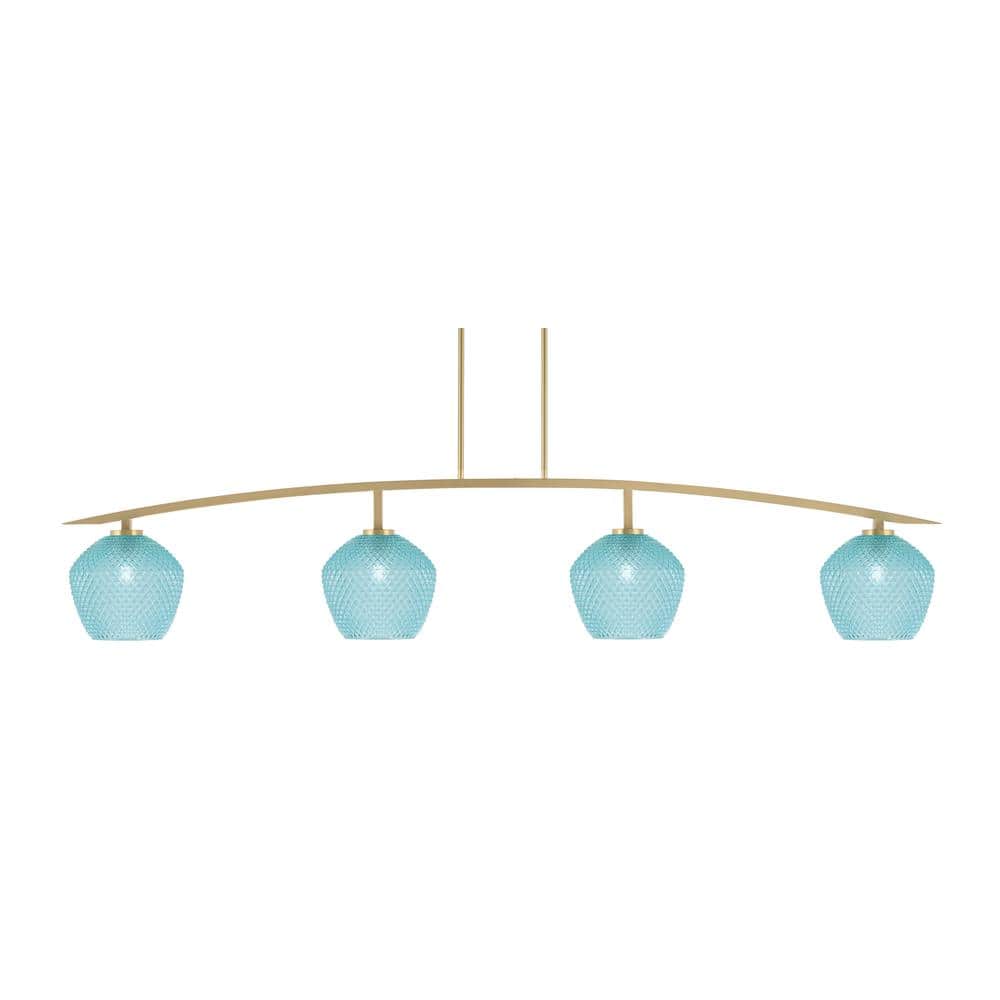 Siena 4-Light New Age Brass Billiard Light with 9 in. Turquoise Textured Gl