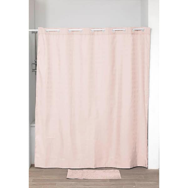71 In L X 79 H Light Pink Hook, White And Pale Pink Shower Curtain