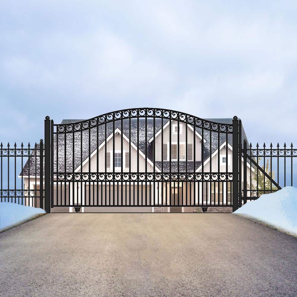 London Style 12' Black Steel Sliding Driveway Gate with Opener