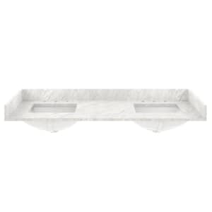 61 in. W x 22 in. D Natural Marble Vanity Top White Italian Carrara Bathroom in White with Double Sink