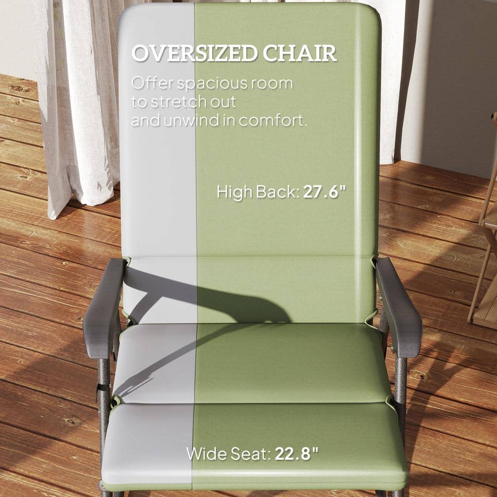 Dark Green and Gray Steel Outdoor Rocking Chairs with Cushions
