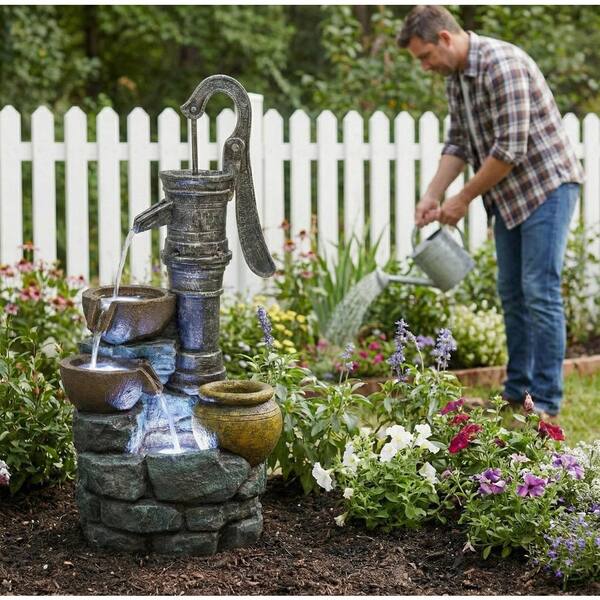 32.3 in. H Cascade Outdoor Fountain with Vintage Pump Ideal for