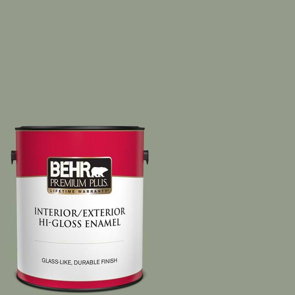 BEHR PREMIUM PLUS 1 gal. #430F-4 False Cypress Hi-Gloss Enamel Interior/Exterior Paint