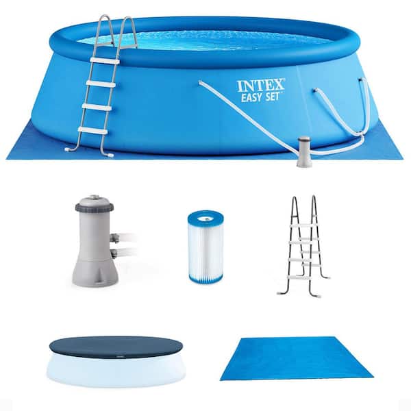 15 ft. x 48 in. Easy Set Above Ground Round Inflatable Pool w/ Pump and Solar Cover
