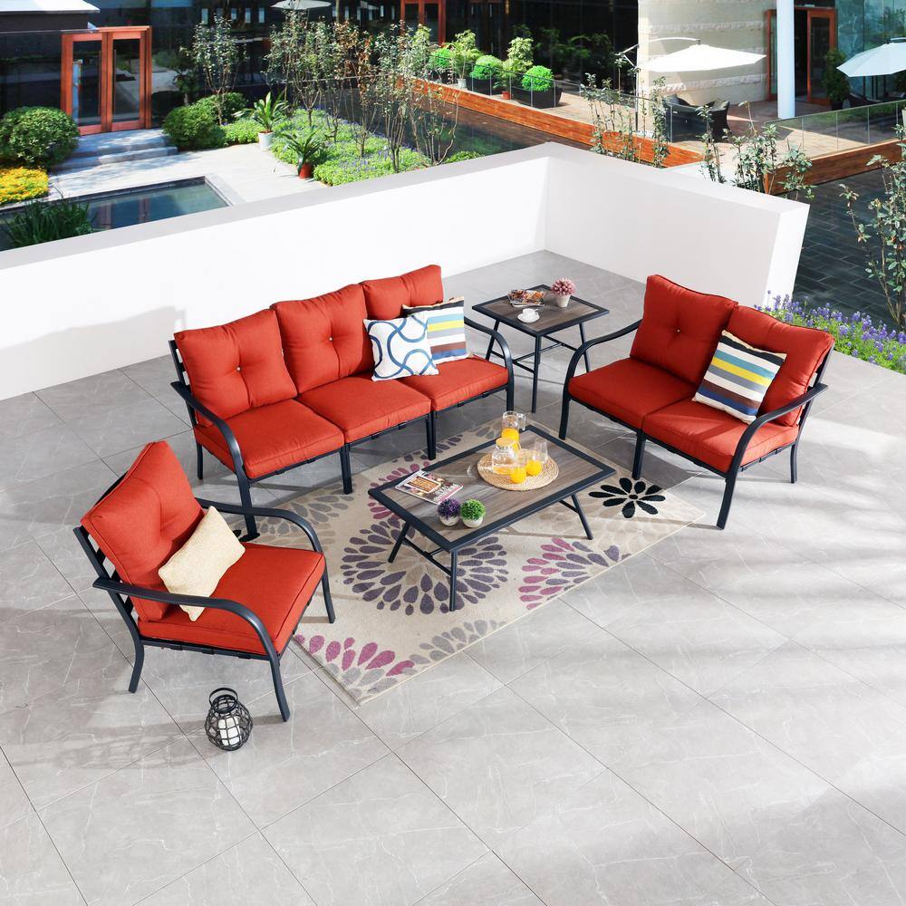 Patio Festival 8Piece Metal Patio Conversation Set with Red Cushions