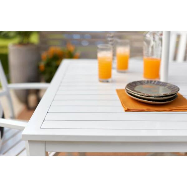 Stylewell 42 In Mix And Match Lattice White Square Metal Outdoor Patio Dining Table With Slat Top Fts70660 W The Home Depot Stylewell 42 In Mix And Match Lattice, White Metal Outdoor Dining Table