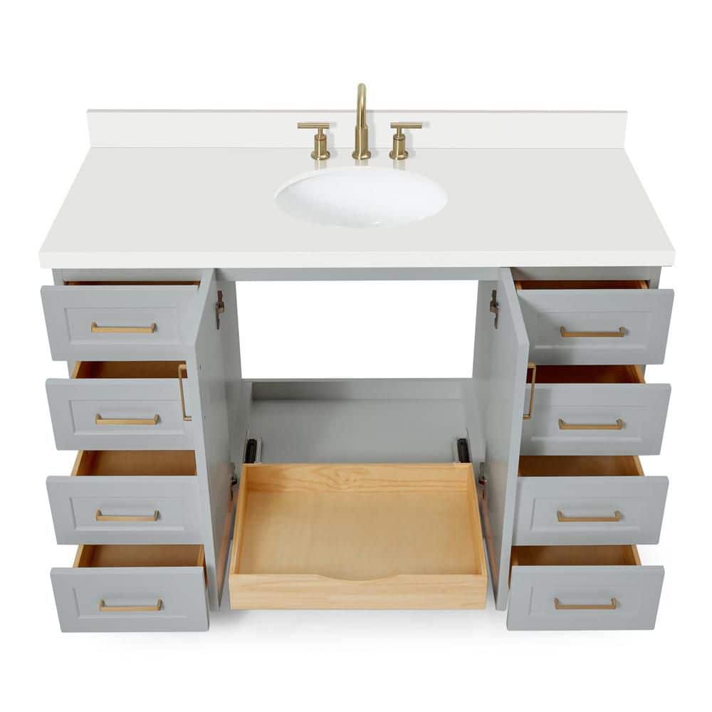 Taylor 55" Gray Painted Freestanding Single Sink Vanity with Brass Hardware