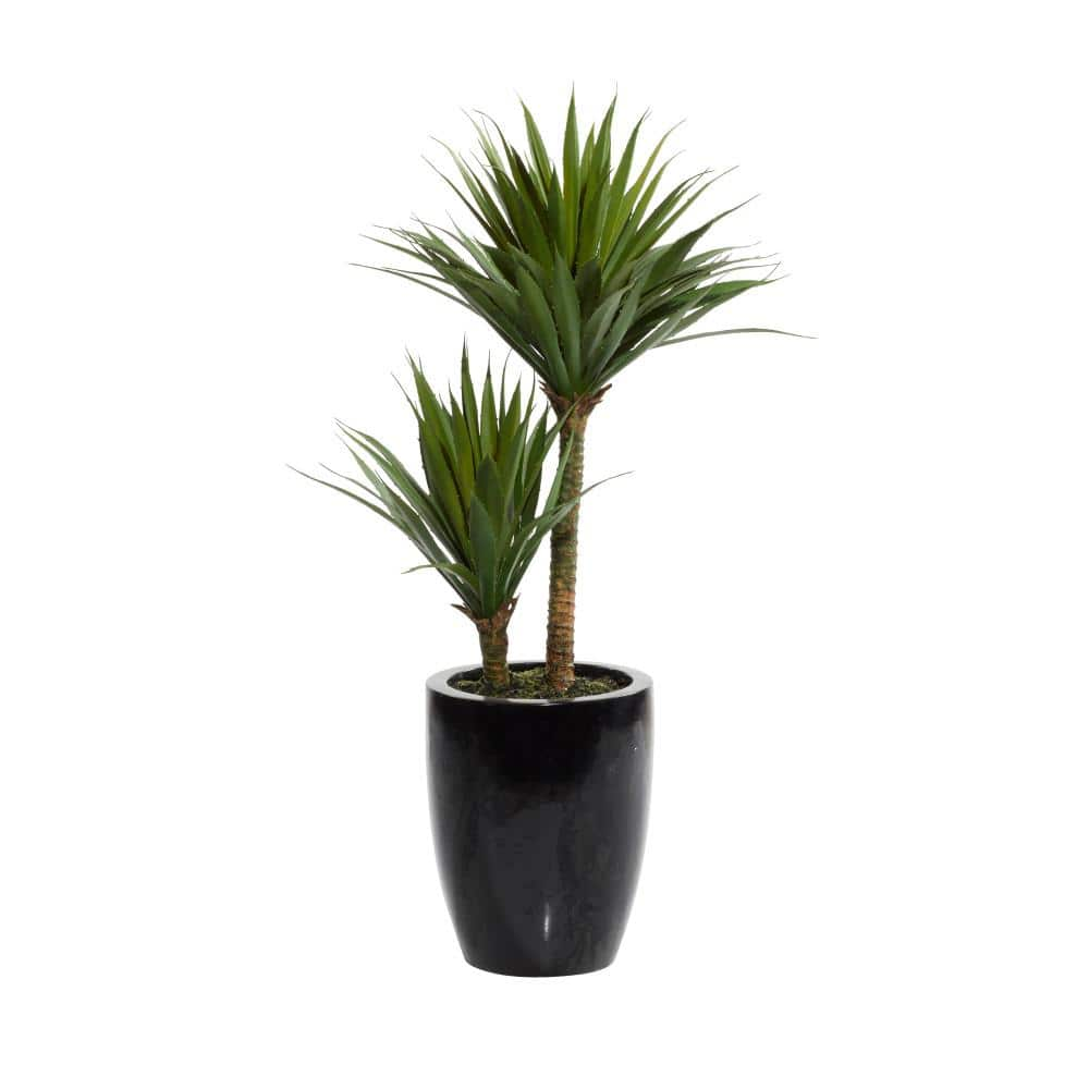 Litton Lane 31 in. H Dracaena Artificial Plant with Realistic Leaves and Black Fiberglass Pot