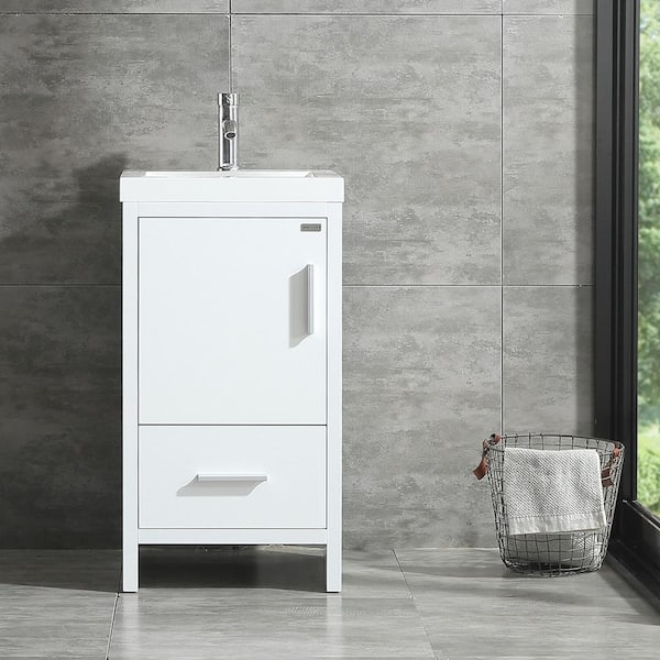 Wonline 18 in. W x 18 in. D x 31.5 in. H Single Sink Freestanding Bathroom Vanity in White with White Top and Faucet