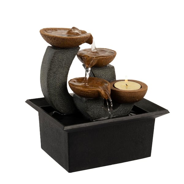 Pure Garden 7 in. 3-Tier Indoor Cascading Waterfall Tabletop Water Fountain with LED Lights