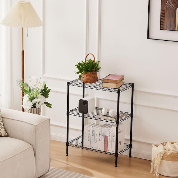 Storage Shelving Unit, Adjustable Metal Wire Racks Heavy Duty Standing Shelf Organizer for Kitchen in Black