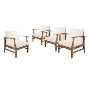 Giancarlo Stationary Wood Outdoor Patio Lounge Chair with Cream Cushions (4-Pack)