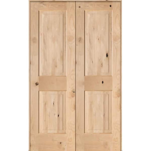 48 in. x 80 in. Rustic Knotty Alder 2-Panel Square Universal Solid Core Unfinished Wood Double Prehung Interior Door