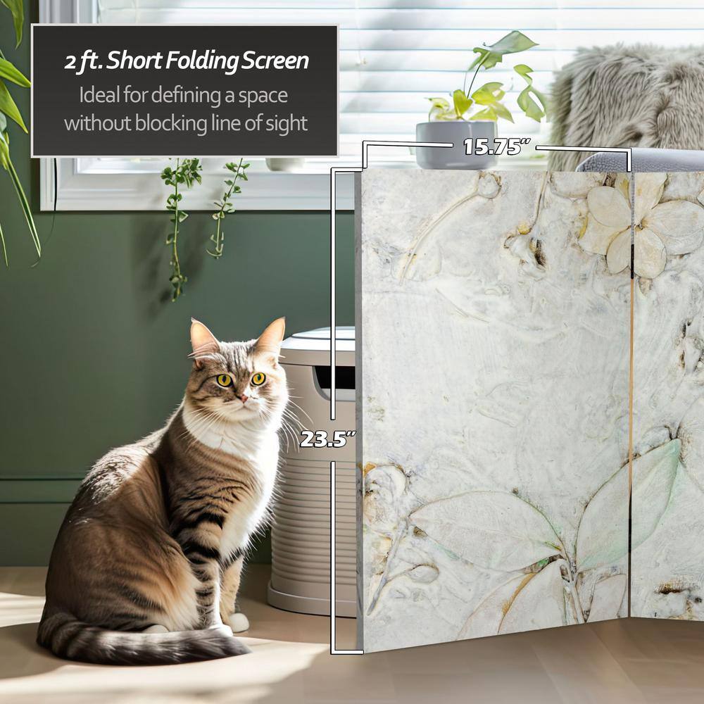 Ivory Flowers Canvas 4-Panel Folding Screen Room Divider