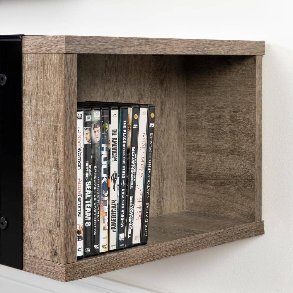 Weathered Oak Wall Mounted TV Stand with Cabinet