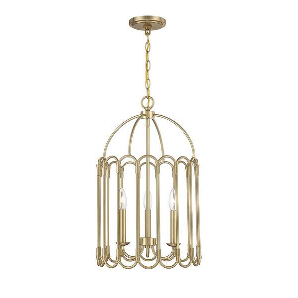 TUXEDO PARK LIGHTING 14 in. W x 23 in. H 3-Light Natural Brass Standard Pendant Light