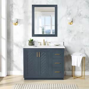 Gazsi 42 in.W x 22 in.D x 34 in.H Bath Vanity in Classic Blue with Grain White Composite Stone Top and Mirror
