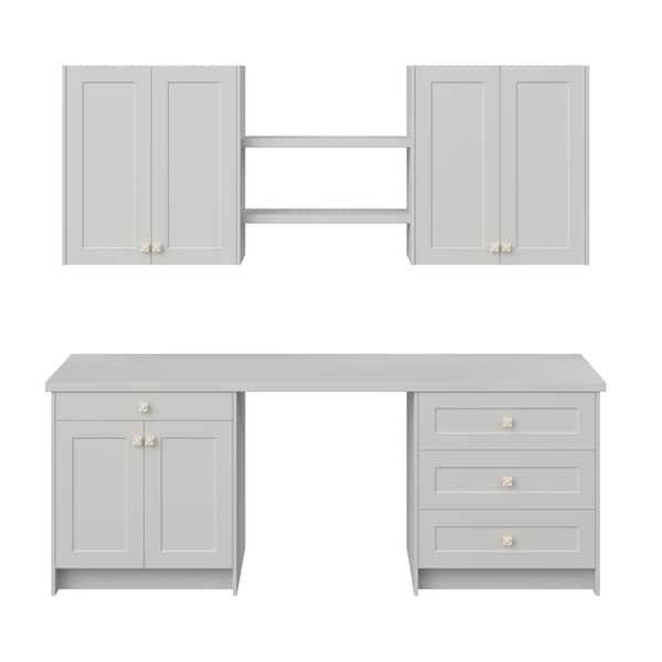 Galveston 90 in. W x 89.5 in. H x 24 in. D Assembled Shaker Base Office Cabinet Bundle in Light Grey