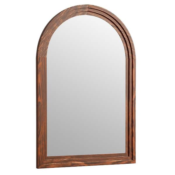 30 in. W x 39.8 in. H Arched Wooden Framed Russet Brown Wall Bathroom Vanity Mirror