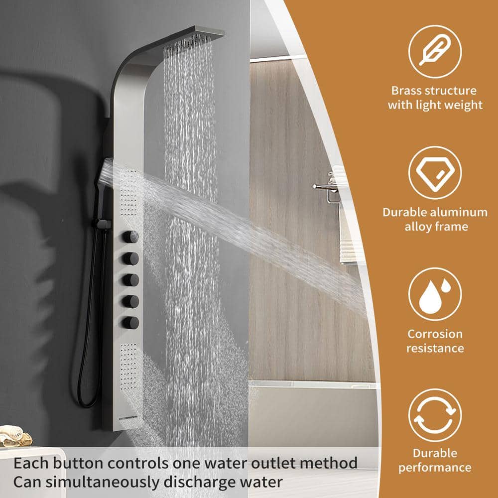 Black and Nickel Modern Dual Head Shower Panel System with Massage Jets