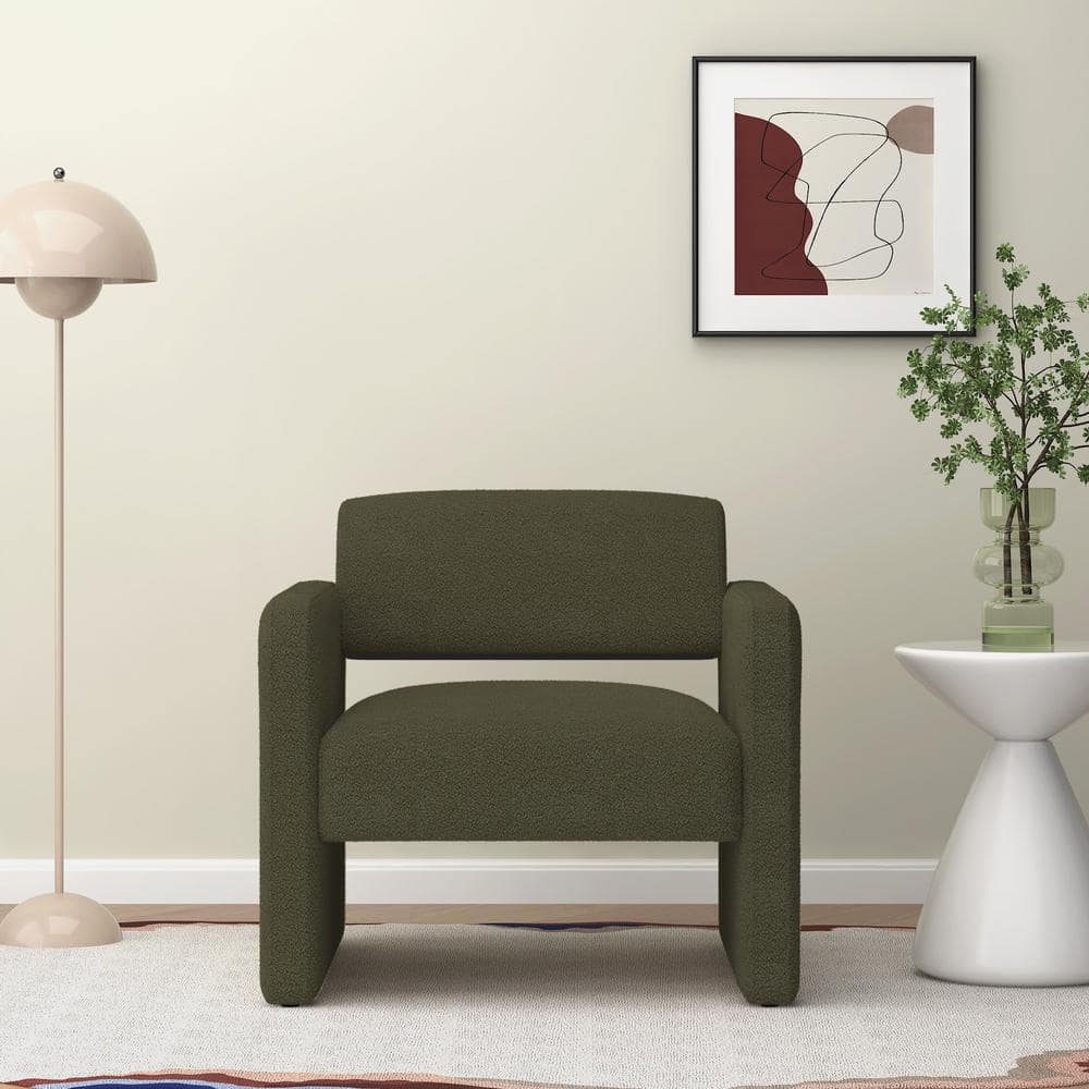 Single Sofa Chair 30.9 in. W Straight Arm Velvet Square Sofa in Green Uphol