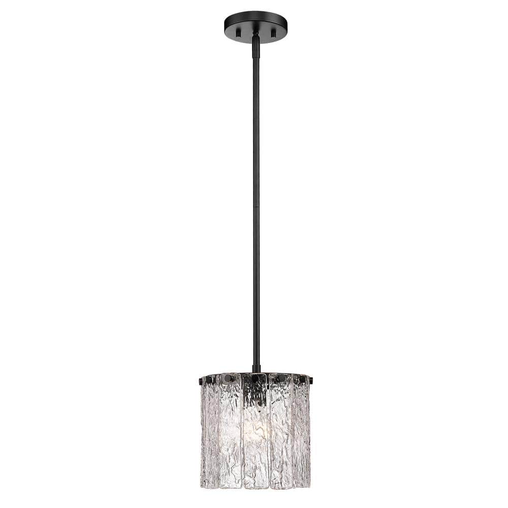 Glacier 1-Light Matte Black Pendant-Light with Glass Shade