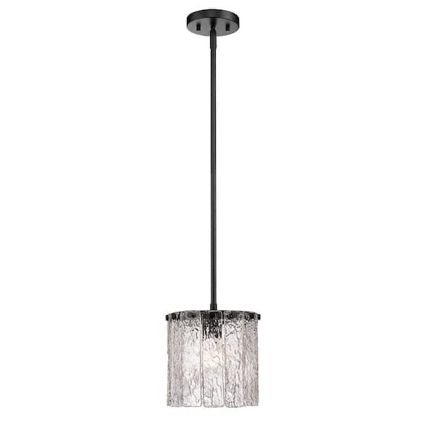 Unbranded Glacier 1-Light Matte Black Pendant-Light with Glass Shade