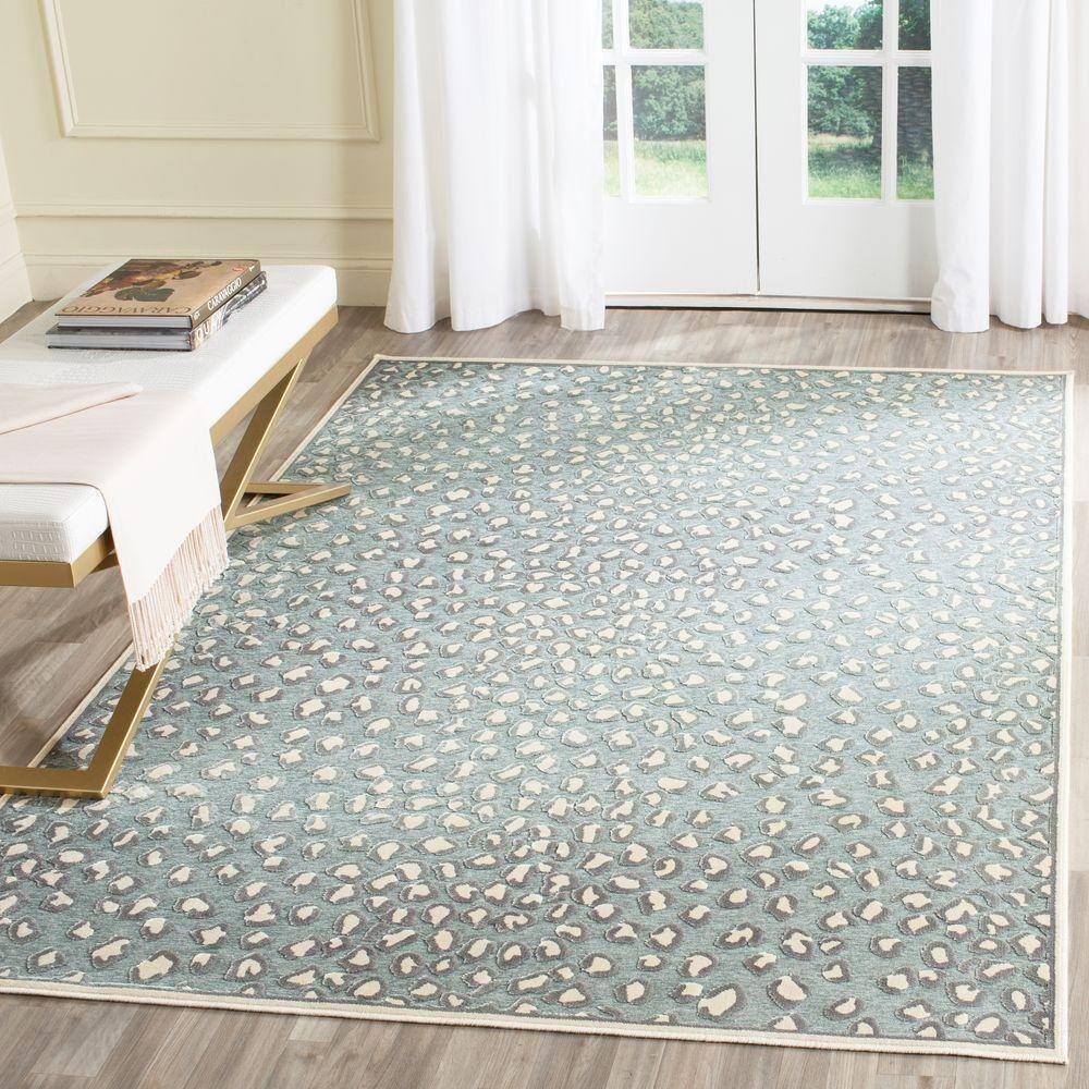 Cream and Spruce Hand-Knotted Viscose Area Rug