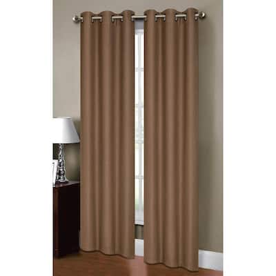 Semi-Opaque Henley Faux Linen 84 in. L Room Darkening Grommet Curtain Panel Pair, Taupe (Set of 2)
