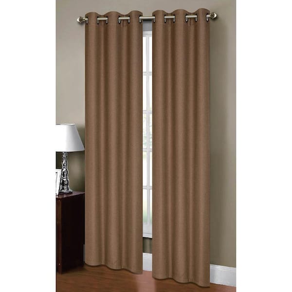 Bella Luna Semi-Opaque Henley Faux Linen 84 in. L Room Darkening Grommet Curtain Panel Pair, Taupe (Set of 2)