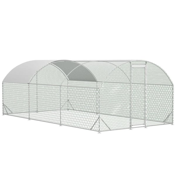 9.84 ft. x 19.68 ft. x 6.56 ft. Galvanized Wire Chicken Coop w/ Waterproof Cover, Dome Shaped Walk-in Poultry Fencing